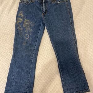 Apple Bottoms Women's Blue Bootcut Jeans with Gold Embellished Side Logo